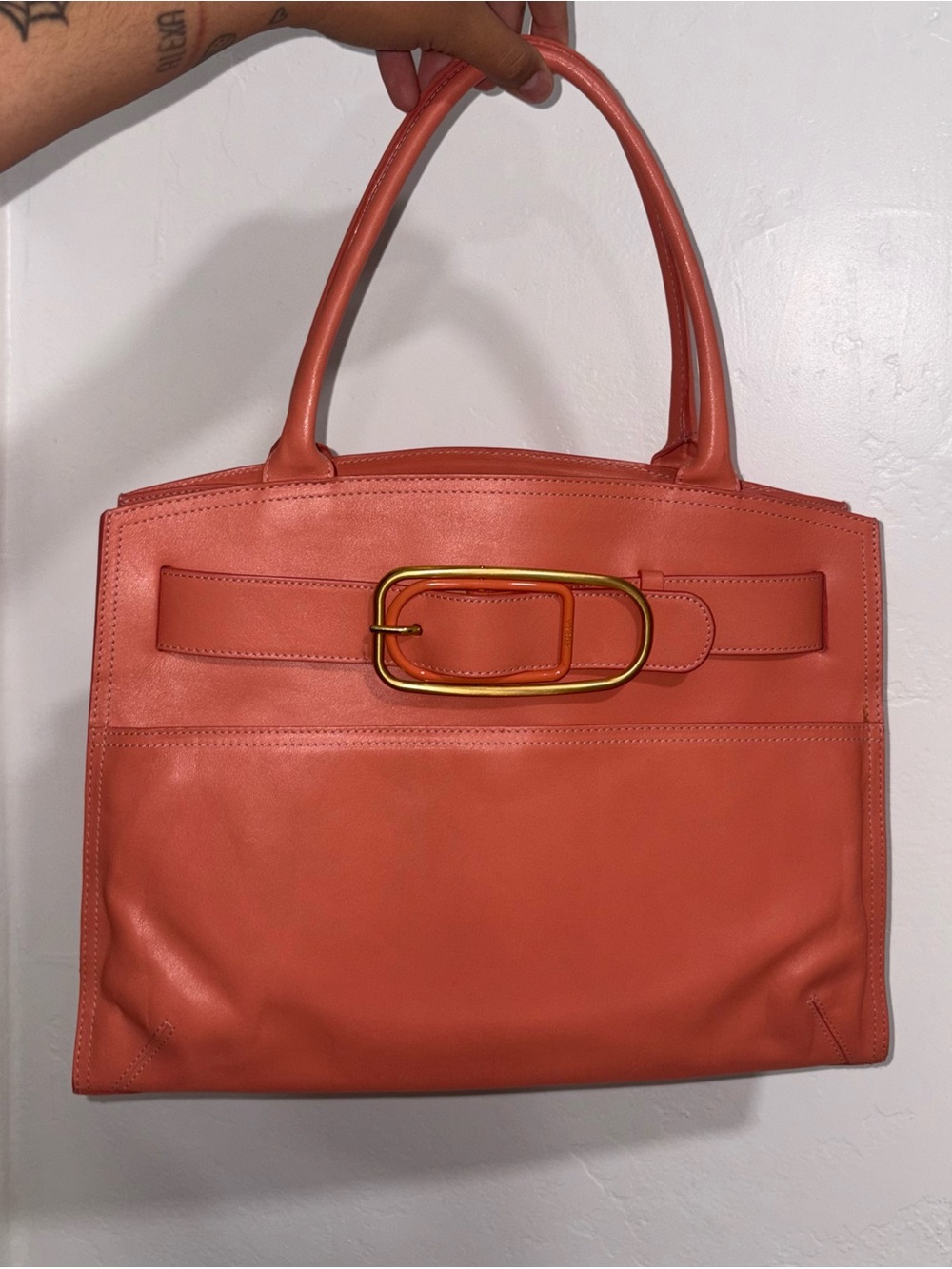 Authentic Furla Large Coral Leather Tote Bag